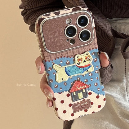 Korean Leopard Print 3D Cartoon Kitten House Leather Texture Phone Case For iPhone