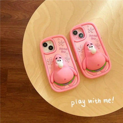 Funny Patrick Star Spit Bubbles Cartoon Rubber Silicon Soft Phone Case