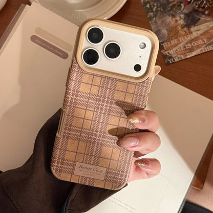 Korean Grid Pattern Leather Texture Phone Case For iPhone