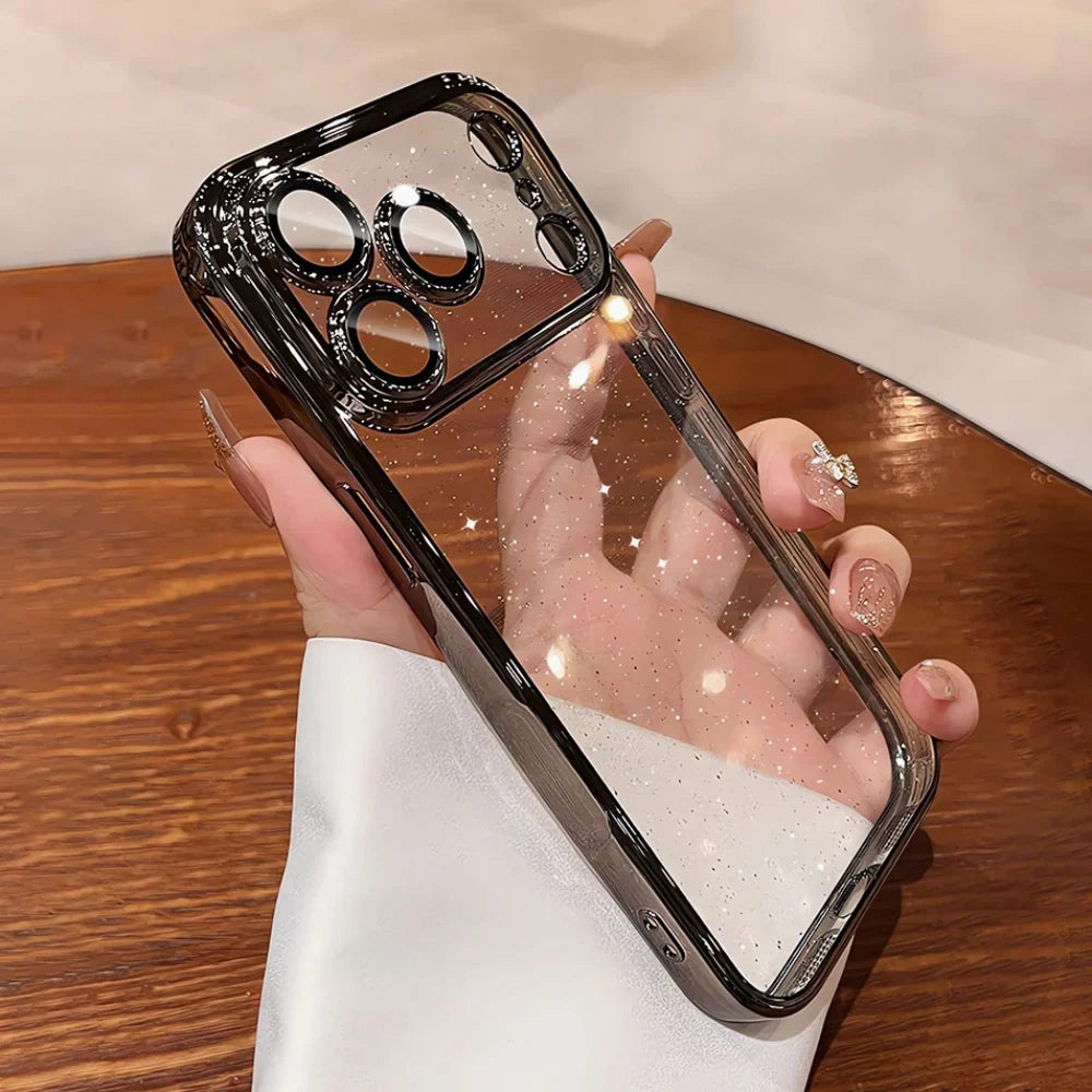 Ultra Thin Slim Plating Transparent Glitter PC Case  For iPhone