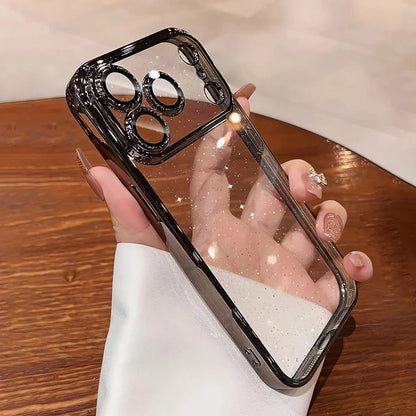 Ultra Thin Slim Plating Transparent Glitter PC Case  For iPhone