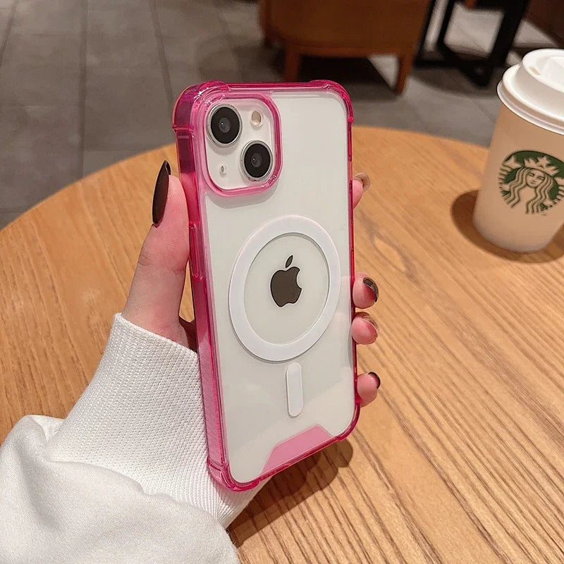 Luxury Shockproof Magsafe Wireless Charge Transparen Phone Case
