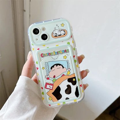 Cartoon Sleep Crayon Shin-chan Card Wallet Pocket Phone Case For iPhone