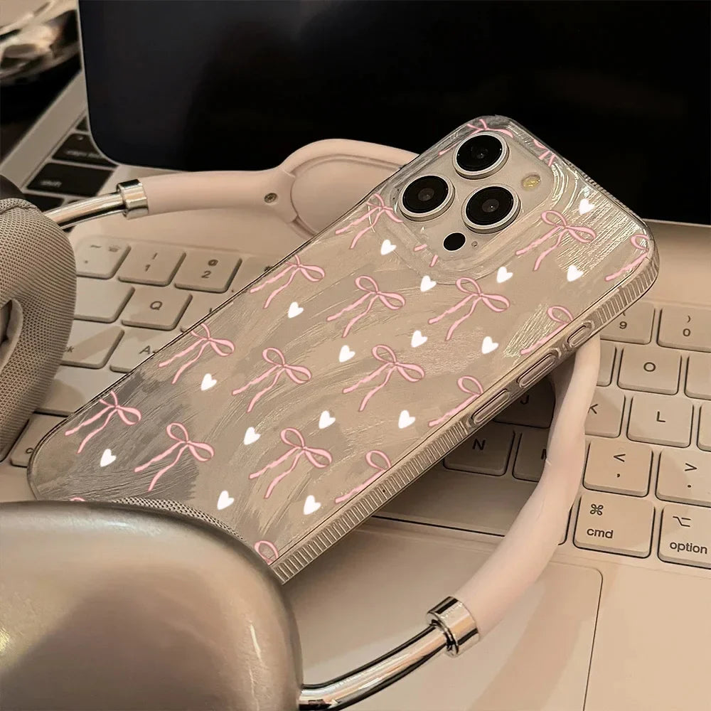 Pink Bow White Love Heart Phone Case