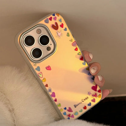 Korean Gilding Colorful Love Heart Laser Phone Case For iPhone