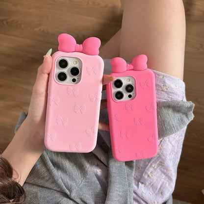 3D Cute Bowknot Cartoon Tie Silicone Phone Case For iPhone