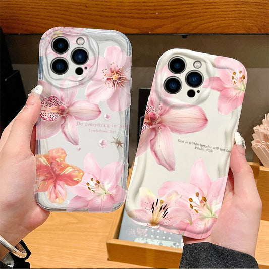 Lily Flower Print Clear Wave Phone Case For iPhone