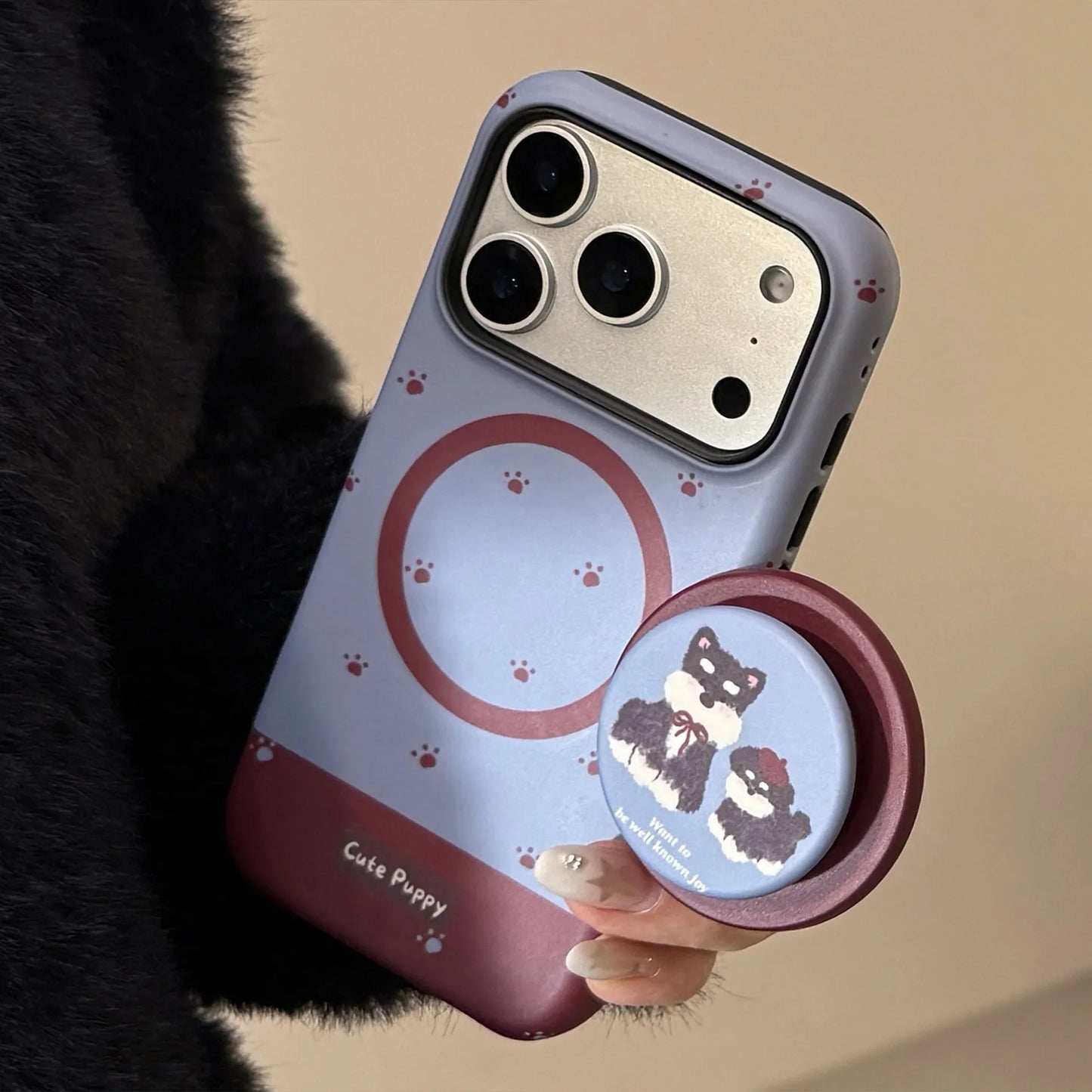 Korean Cartoon Puppy Magnetic Bracket Phone Case For iPhone