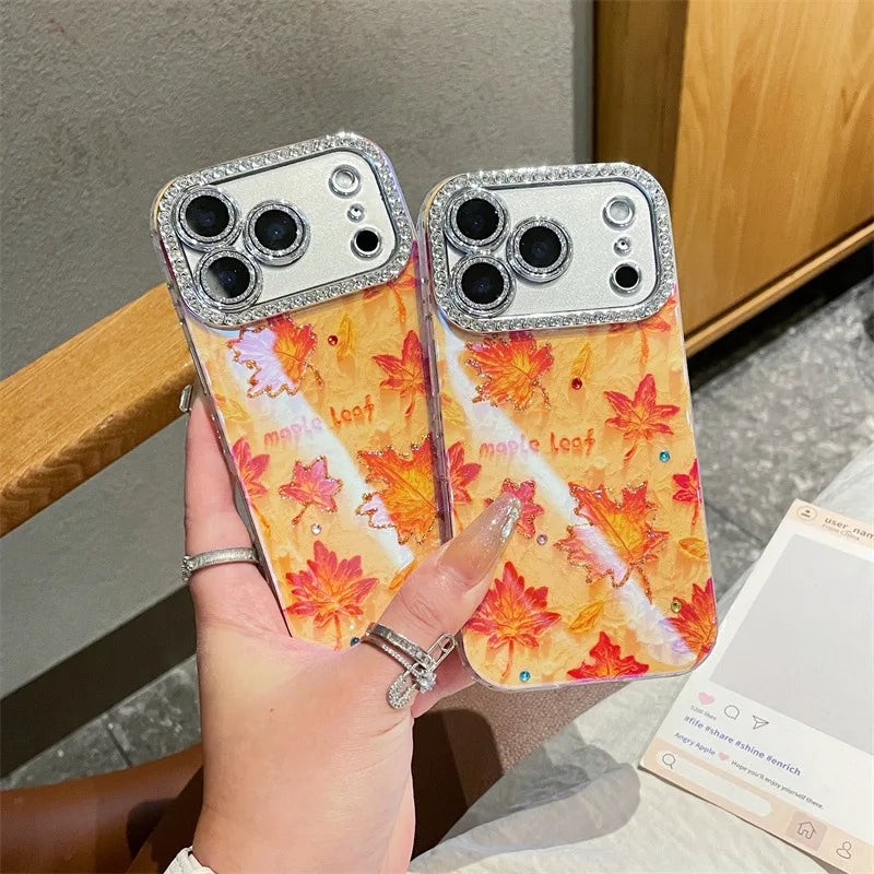 Autumn Oil Painting Maple Leavesa Drop Glue Phone Case For iPhone