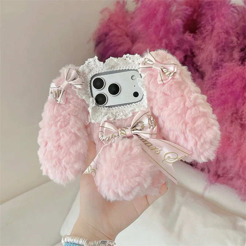 Korean Cute Bow Plush Phone Case For iPhone