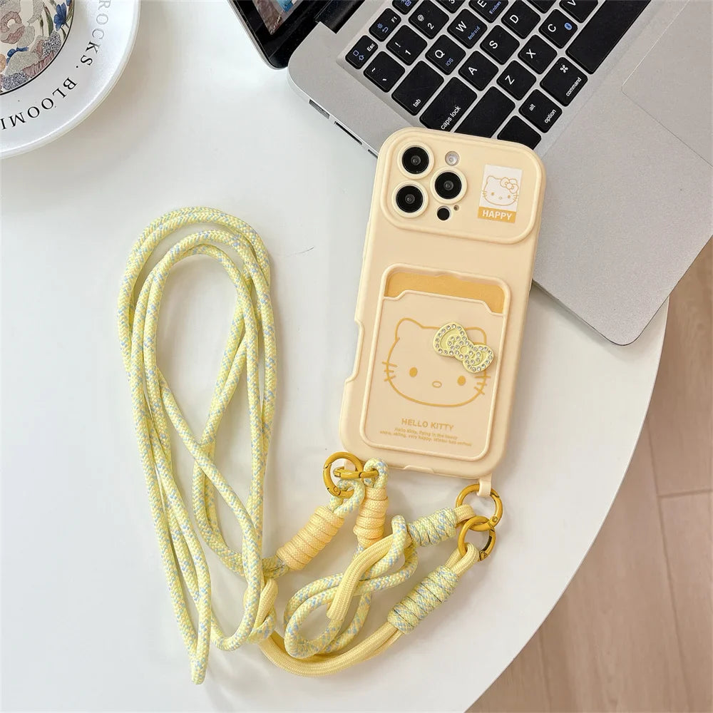 Crossbody Lanyard Hello Kitty Slot Card Bag Phone Case For iPhone