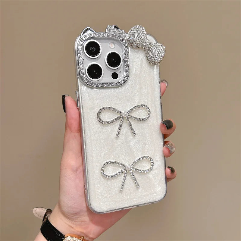Korean Cute 3D Bowknot Glitter Diamond Bow Phone Case For iPhone
