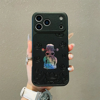 Luxury Cartoon God Of Wealth Laser Leather Texture Phone Case For iPhone