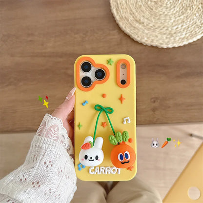 3D Cartoon Carrot Rabbit Bowknot Pendant Silicone Soft Phone Case For iPhone