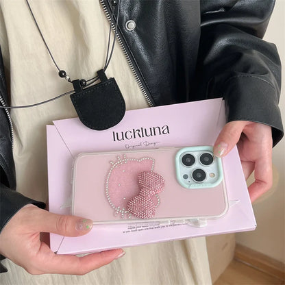 Luxury Rhinestone Bow Jelly Solid Color Glitter Hello Kitty Phone Case For iPhone