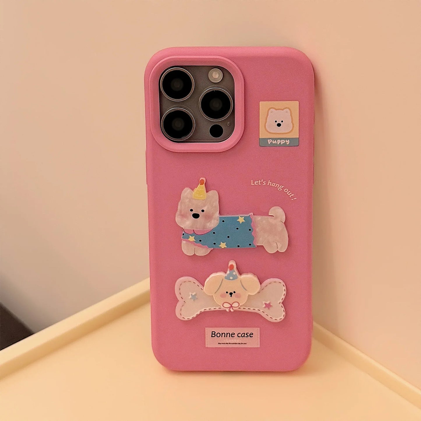 Korean Cute Dog Sticker Pink Bracelet Pendant Phone Case For iPhone