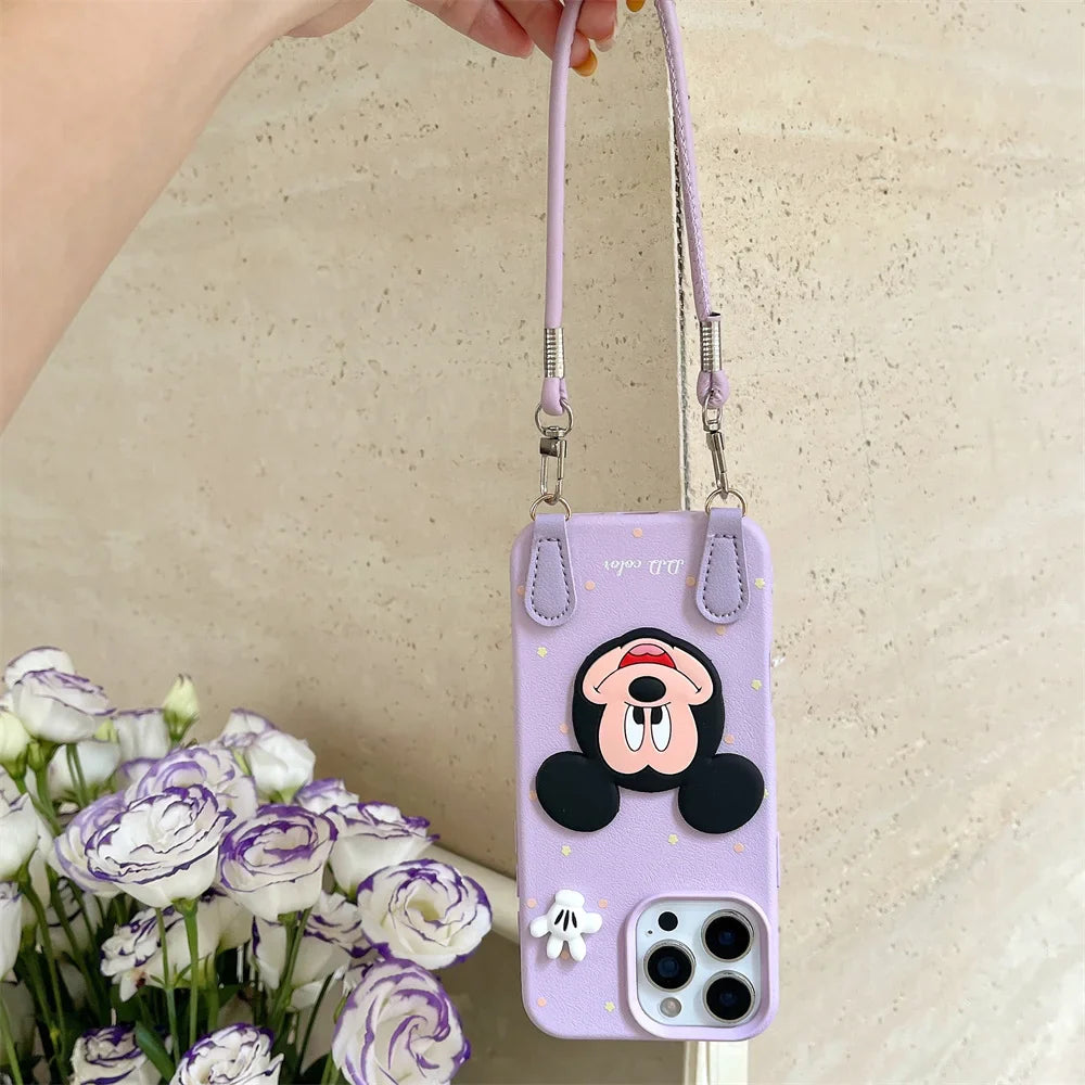 Luxury Wristband Lanyard Mickey Leather Phone Case For iPhone