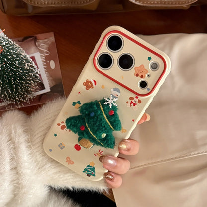 Korean 3D Cartoon Christmas Tree Plush With Chain Phone Case For iPhone