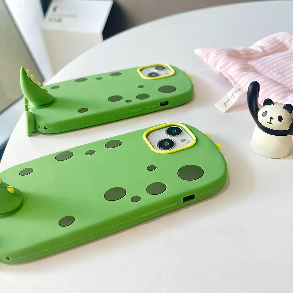 Funny Cute Dinosaur Tail Holder Rubber Soft Silicon Phone Case