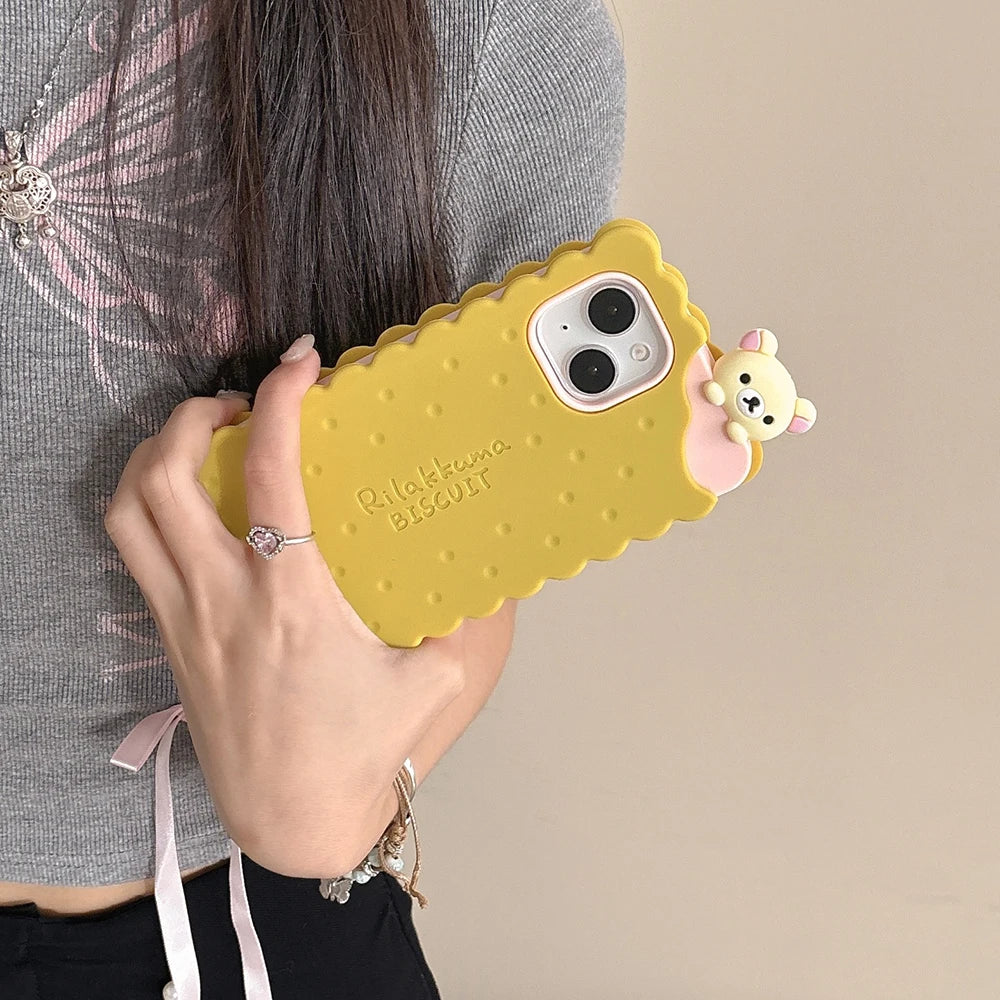 Funny Rilakkuma Bear Sandwich Biscuit Case Soft Silicone Phone Case