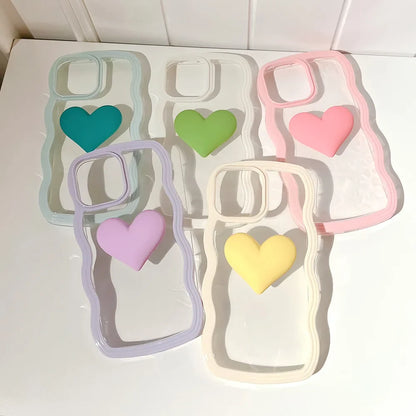 Fashion Transparent Curly Wave 3D Love Heart Phone Case For iPhone