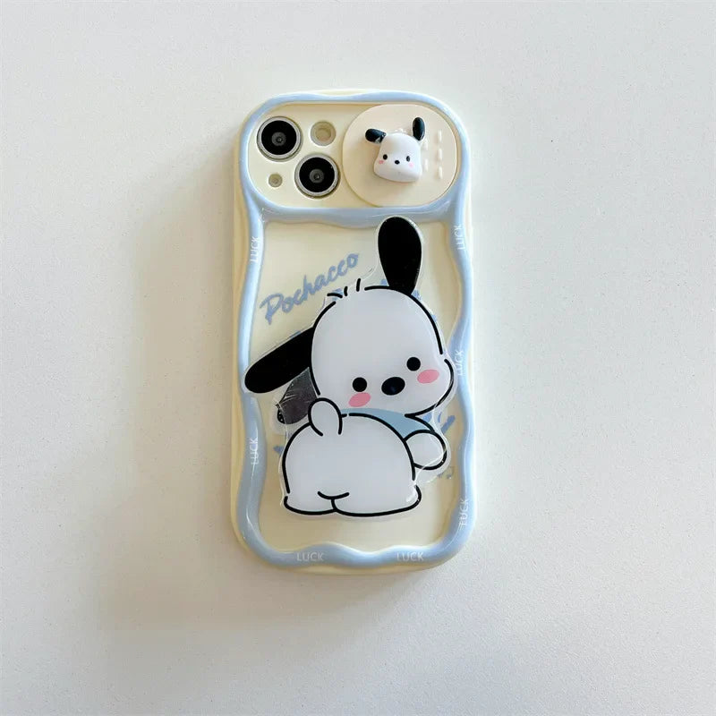 Cute Cartoon 3D Hello Kitty Sliding Camera Bracket Wave Phone Case For iPhone