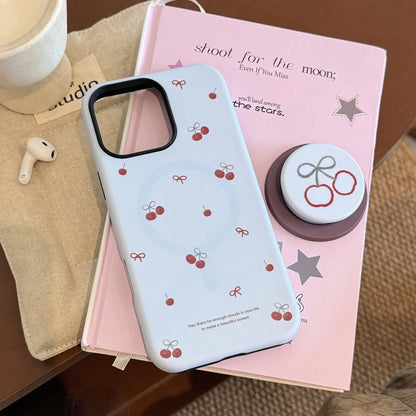 Korea Cute Cartoon Cherry Magnetic Stand Holder Phone Case For iPhone
