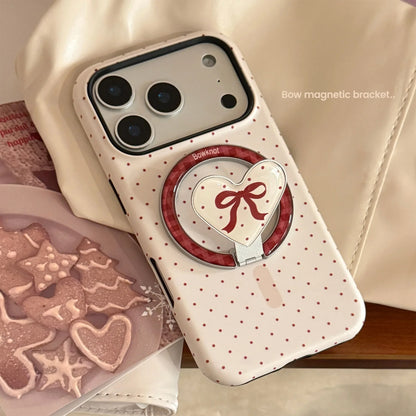 Korean Full Screen Polka Dot Fold Love Heart Magnetic Holder Phone Case For iPhone