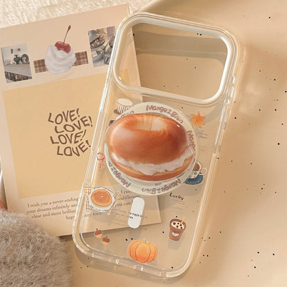 Korean Cartoon Cream Bagel Magnetic Bracket Phone Case For iPhone