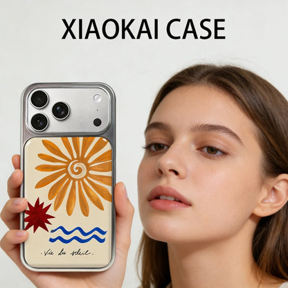 Simple Design Sun Print Silver Frame Phone Case For iPhone