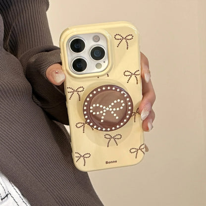 Korean Cartoon Full Screen Bowknot Bracket Soft Phone Case For iPhone