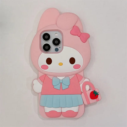 3D Cartoon Kuromi Hello Kitty Melody Handbag Silicone Phone Case For iPhone