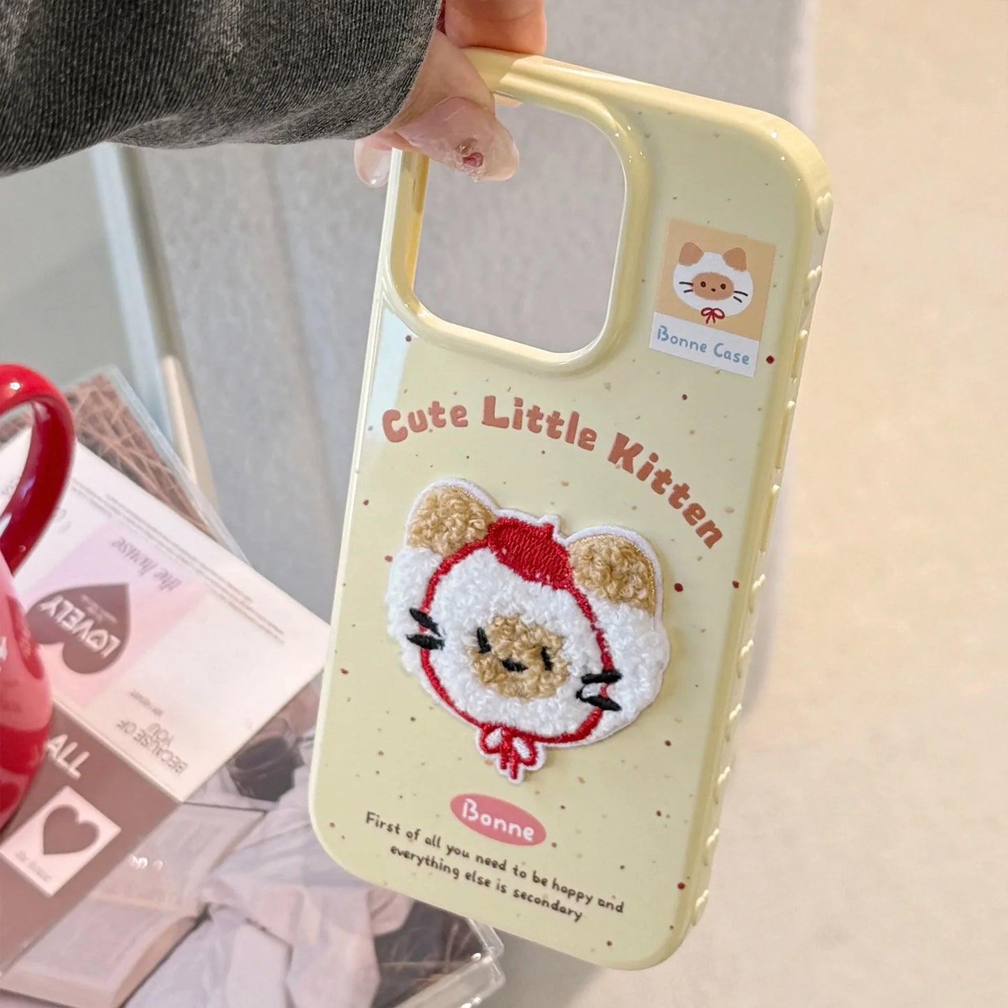 Cute Cartoon 3D Plush Embroidered Puppy Kitten Soft Phone Case For iPhone