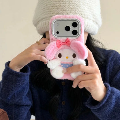 Fashion Cute cartoon Pink Plush Fluffy fur My Melody Phone Case For iPhone