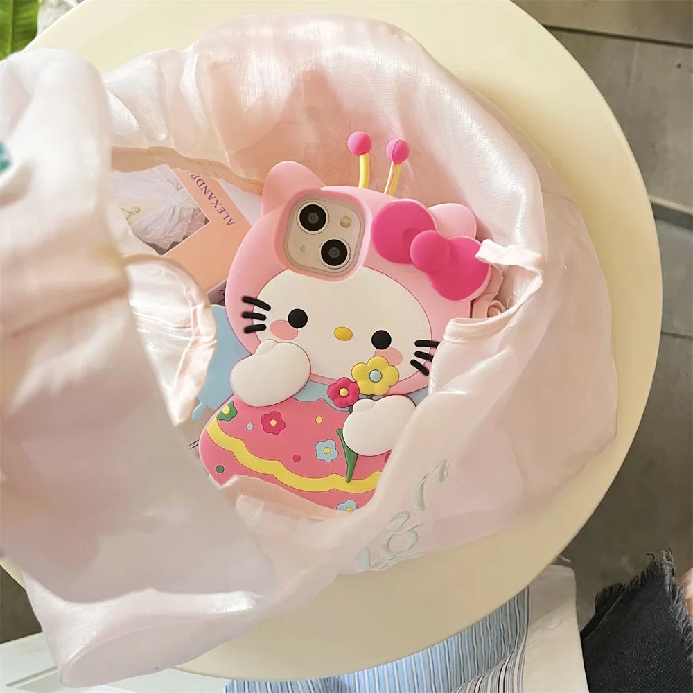 Silicone Cartoon Flower Wings Hello Kitty Phone Case