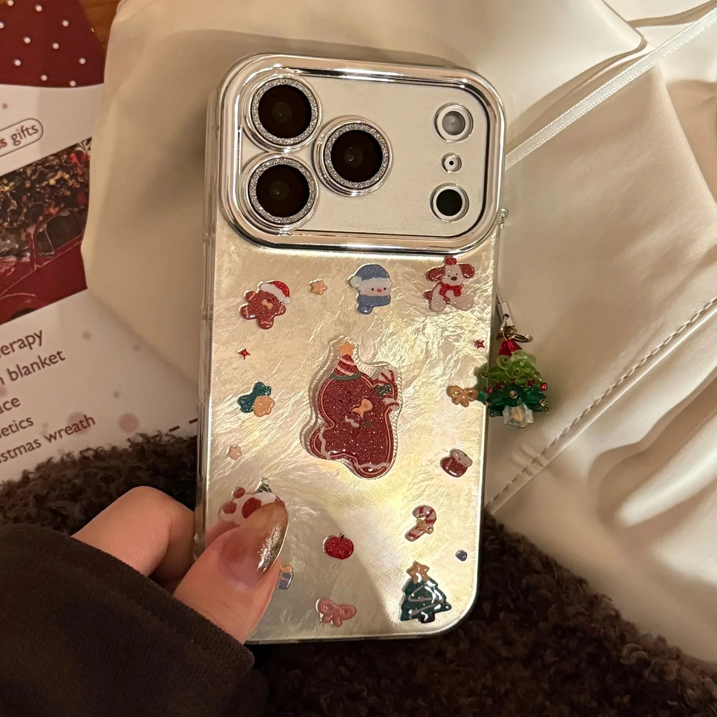 3D Cartoon Gingerbread Man Christmas Tree Pendant Phone Case For iPhone