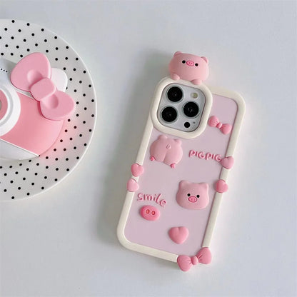 3D Cartoon Stereoscopic Love Pig Phone Case