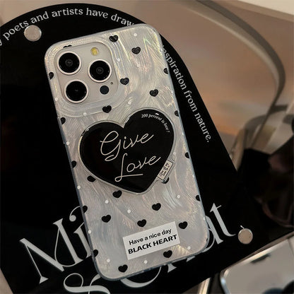Black Red Heart Grip Tok Stand Holder Dazzling Laser Phone Case