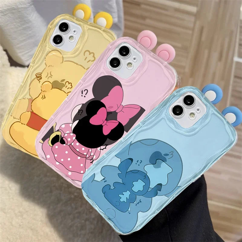 3D Ears Toy Stitch Mickey Minnie Winnie Disney Cartoon Phone Case For iPhone