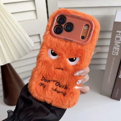 Cartoon Angry Face Expression Fluffy Plush Phone Case For iPhone