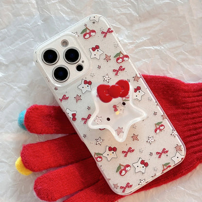 Korean Glitter Cute Cartoon Hello Kitty Quicksand Grip Tok Holder Phone Case For iPhone
