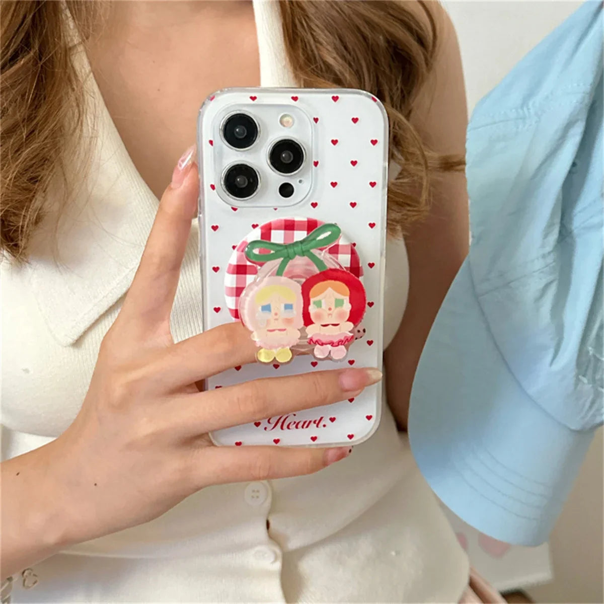 Korean Blue Polka Dot Magnetic Phone Cover For iPhone
