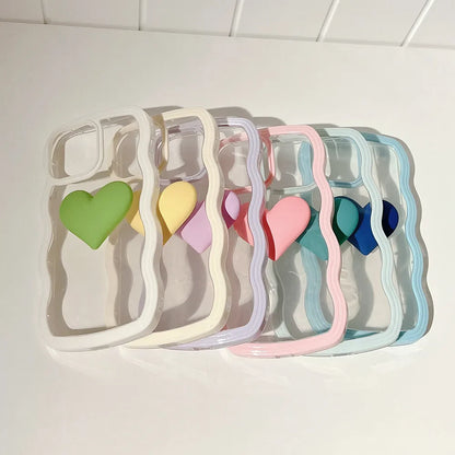 Fashion Transparent Curly Wave 3D Love Heart Phone Case For iPhone