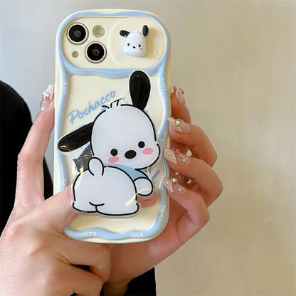 Cute Cartoon 3D Hello Kitty Sliding Camera Bracket Wave Phone Case For iPhone
