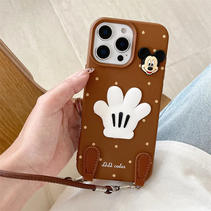 Luxury Wristband Lanyard Mickey Leather Phone Case For iPhone