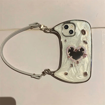 Luxury 3D Glitter Gemstone Love Heart Mirror Phone Case For iPhone