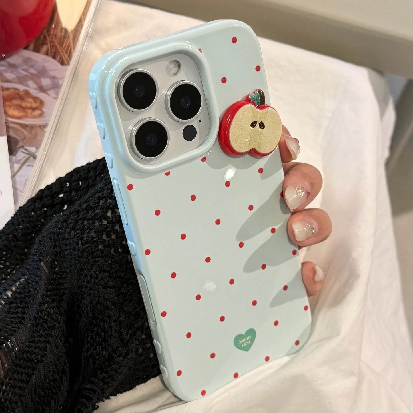 Korean Cute 3D Cartoon Apple Slices Red Polka Dot Soft Phone Case For iPhone