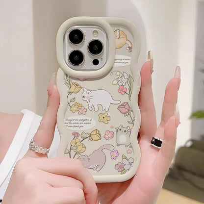 Soft Flower Cute Cat Shockproof Curly Wave Cover Phone Case