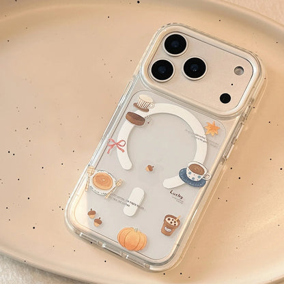 Korean Cartoon Cream Bagel Magnetic Bracket Phone Case For iPhone