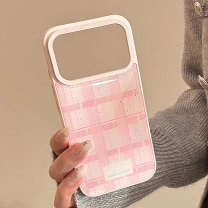 Korean Splash-ink Pink Grid Pattern Drop Glue Phone Case For iPhone
